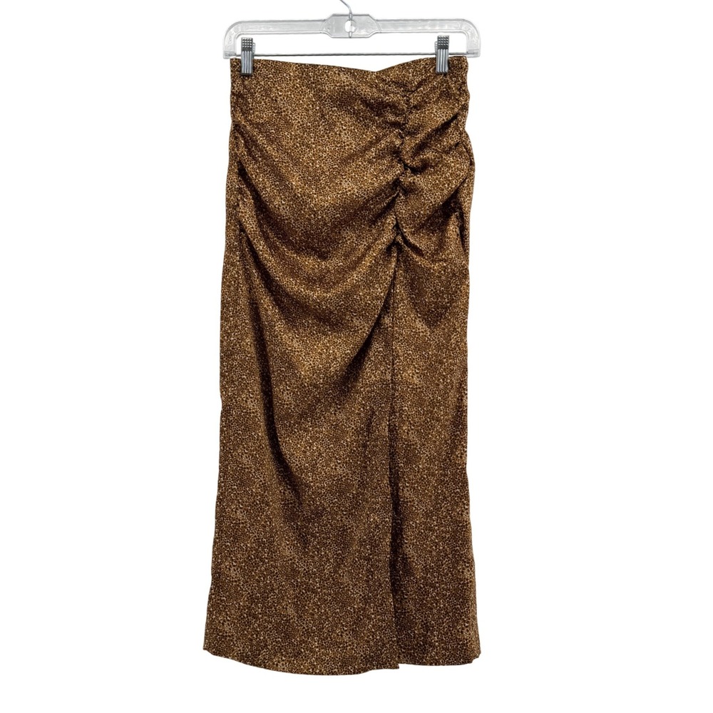 Zara Women Animal Print Midi Skirt Brown Mob Wife Artsy Date Night Size XS NEW